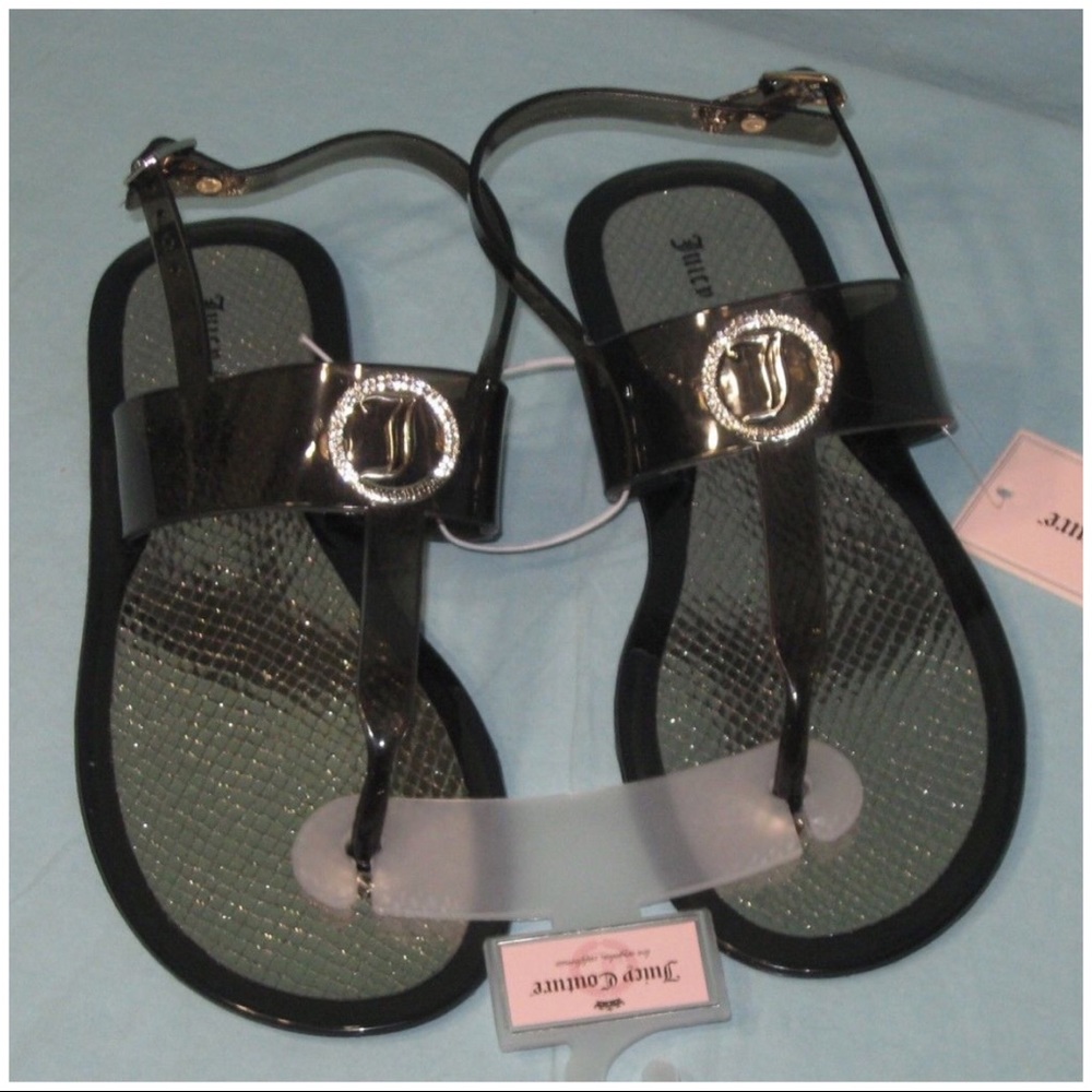 JUICY COUTURE Black Crystal Logo Jelly Sandals - Picture 4 of 7